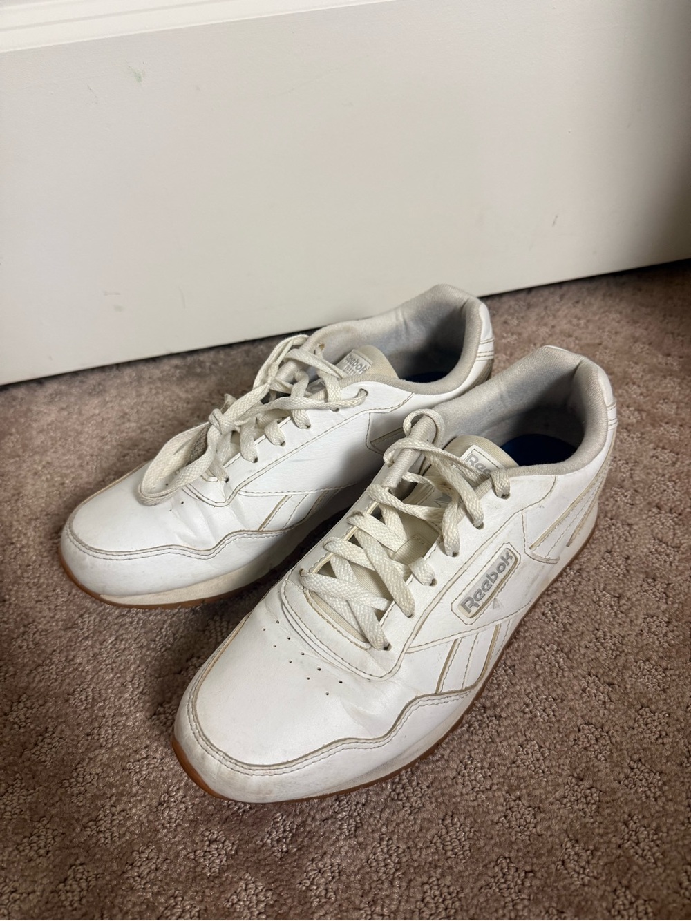 Reebok White Leather Athletic Sneakers with Gum Outsole